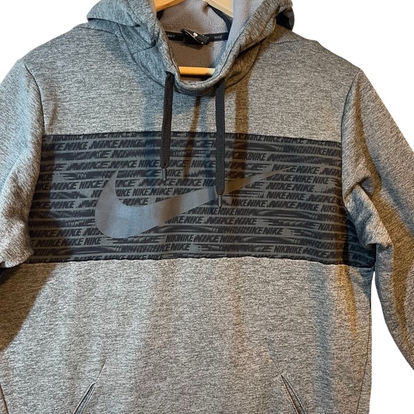 Nike Men’s Hoodie Sweatshirt Gray and Black Center Swoosh Size Medium Polyester - Picture 3 of 10
